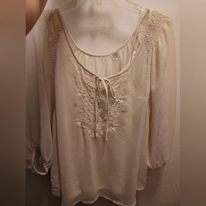 LC Lauren Conrad Sheer 3/4 Sleeve Blouse w Cami Cream Color Off-White Size Small